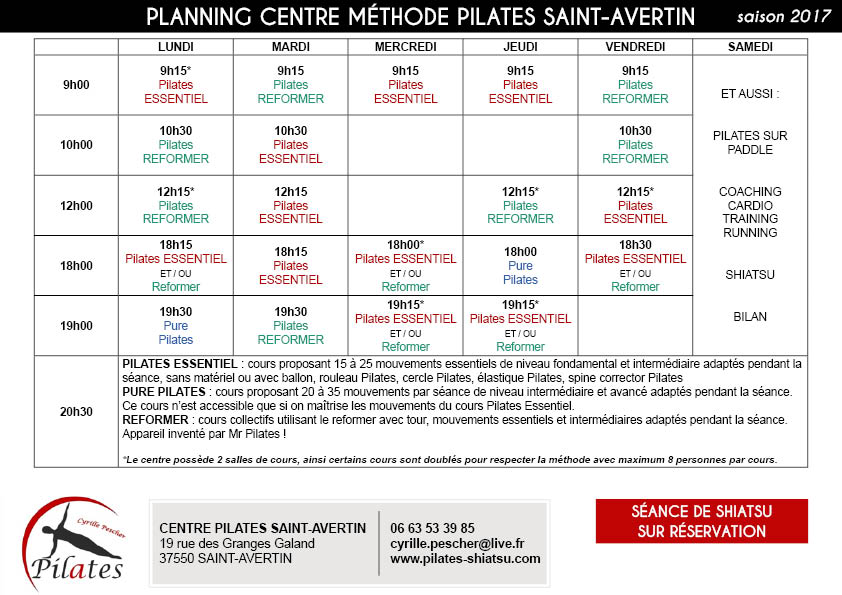 Planning centre Pilates saint avertin